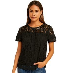 Adrianna Papell Lace Overlay Blouse in Black – NWT Size Small